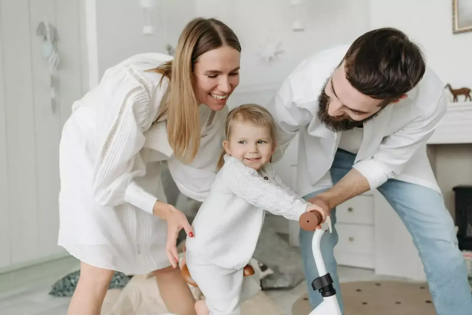Happy family together in their living room at home